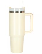Ikonka Cana termica portabila design modern cu maner din otel inoxidabil cu pereti dublii pai inclus capacitate 1200 ml culoare Cream