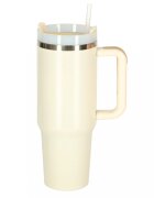 Ikonka Cana termica portabila design modern cu maner din otel inoxidabil cu pereti dublii pai inclus capacitate 1200 ml culoare Cream