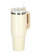 Ikonka Cana termica portabila design modern cu maner din otel inoxidabil cu pereti dublii pai inclus capacitate 1200 ml culoare Cream
