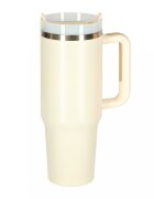 Ikonka Cana termica portabila design modern cu maner din otel inoxidabil cu pereti dublii pai inclus capacitate 1200 ml culoare Cream