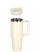 Ikonka Cana termica portabila design modern cu maner din otel inoxidabil cu pereti dublii pai inclus capacitate 1200 ml culoare Cream