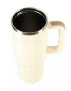 Ikonka Cana termica portabila design modern cu maner din otel inoxidabil cu pereti dublii pai inclus capacitate 1200 ml culoare Cream