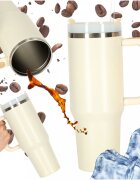 Ikonka Cana termica portabila design modern cu maner din otel inoxidabil cu pereti dublii pai inclus capacitate 1200 ml culoare Cream