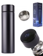 Ikonka Cana termos smart cu afisaj LED activat prin atingere interior din otel inoxidabil capacitate 500 ml dimensiune 6.7 x 21.5 cm Black