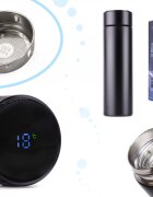Ikonka Cana termos smart cu afisaj LED activat prin atingere interior din otel inoxidabil capacitate 500 ml dimensiune 6.7 x 21.5 cm Black
