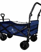 Ikonka Carucior pliabil de transport universal Bleumarin XL cu copertina roti PVC pana la 120 kg maner reglabil cadru otel tubular