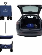 Ikonka Carucior pliabil de transport universal Bleumarin XL cu copertina roti PVC pana la 120 kg maner reglabil cadru otel tubular