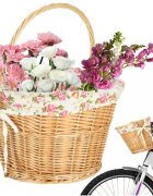 Ikonka Cos pentru bicicleta impletit din rachita prevazut cu maner de transport detasabil dimensiune 26 x 23 cm Flowers