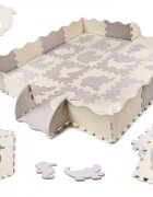 Ikonka Covor puzzle pentru copii cu forme detasabile 3D impermeabil din spuma EVA amortizeaza caderile cu 36 piese dimesiune 143 x 143 cm GriEcru