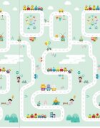 Ikonka Covoras de joaca pliabil cu doua fete pentru copii Panda Street realizat din spuma xpe dimensiune 180 x 200 cm protectie impotriva loviturilor potrivit pentru interior si exterior