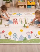 Ikonka Covoras de joaca pliabil cu doua fete Teddy Bears Trees 150 x 200 cm din spuma XPE structura antiderapanta husa de transport inclusa protectie impotriva loviturilor potrivit pentru interior si exterior