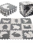 Ikonka Covoras puzzle din spuma cu 9 elemente 85x85cm Ecru Gri