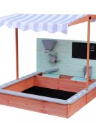 Ikonka Ladita de joaca cu nisip pentru copii Lulilo realizata din lemn de brad copertina reglabila tablita de scris robinet si moara de nisip dimensiune 120 x 120 x 120 cm