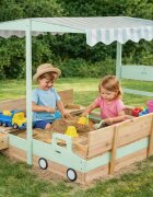 Ikonka Ladita de joaca din lemn pentru copii Lulilo Truck Sabliera tip Camion cu bancute integrate depozitare laterala si copertina reglabila 360 anti-UV