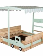 Ikonka Ladita de joaca din lemn pentru copii Lulilo Truck Sabliera tip Camion cu bancute integrate depozitare laterala si copertina reglabila 360 anti-UV