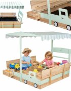Ikonka Ladita de joaca din lemn pentru copii Lulilo Truck Sabliera tip Camion cu bancute integrate depozitare laterala si copertina reglabila 360 anti-UV
