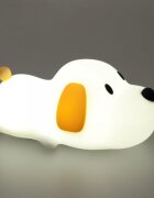 Ikonka Lampa de noptiera pentru copii white Dog realizata din silicon cu 2 moduri de iluminare cronometru baterie 1200 mAh usb dimensiune 15 x 11 x 10 cm