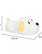 Ikonka Lampa de noptiera pentru copii white Dog realizata din silicon cu 2 moduri de iluminare cronometru baterie 1200 mAh usb dimensiune 15 x 11 x 10 cm