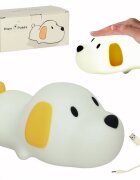 Ikonka Lampa de noptiera pentru copii white Dog realizata din silicon cu 2 moduri de iluminare cronometru baterie 1200 mAh usb dimensiune 15 x 11 x 10 cm