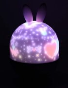 Ikonka Lampa de veghe pentru copii Rabbit dimensiune 12 x 16.5 cm rotativa cu telecomanda 6 melodii tematice lumina led si 6 seturi de folii interschimbabile