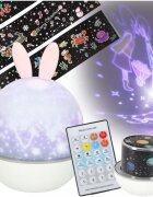 Ikonka Lampa de veghe pentru copii Rabbit dimensiune 12 x 16.5 cm rotativa cu telecomanda 6 melodii tematice lumina led si 6 seturi de folii interschimbabile
