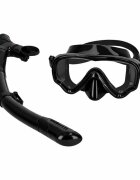 Ikonka Masca de snorkeling cu vedere 180 sticla securizata si Tub respirator cu sistem dry top anti-aburire Black