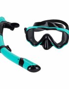 Ikonka Masca de snorkeling cu vedere 180 sticla securizata si Tub respirator cu sistem dry top anti-aburire BlueBlack