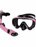 Ikonka Masca de snorkeling cu vedere 180 sticla securizata si Tub respirator cu sistem dry top anti-aburire Pink