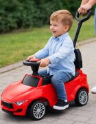 Ikonka Masinuta pentru copii fara pedale Red Baby Car cu sunete si lumini spatar inalt cu posibilitatea de impingere spatiu de depozitare 3-6 ani greutate maxima admisa 30 kg