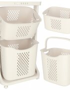 Ikonka Organizator pe roti cu 2 cosuri supraetajate white dimensiune totala 44 x 77.5 x 32 cm