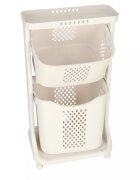 Ikonka Organizator pe roti cu 2 cosuri supraetajate white dimensiune totala 44 x 77.5 x 32 cm