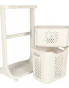 Ikonka Organizator pe roti cu 2 cosuri supraetajate white dimensiune totala 44 x 77.5 x 32 cm