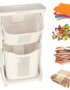 Ikonka Organizator pe roti cu 2 cosuri supraetajate white dimensiune totala 44 x 77.5 x 32 cm