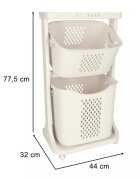 Ikonka Organizator pe roti cu 2 cosuri supraetajate white dimensiune totala 44 x 77.5 x 32 cm