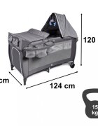 Ikonka Patut de calatorie multifunctional pentru copii pliabil pe doua nivele cadru stabil din aluminiu accesorii incluse cu saltea 60 x 120 x 1cm si geanta de depozitare inclusa