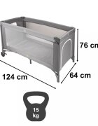 Ikonka Patut pliabil de calatorie Grey pentru copii cadru din aluminiu picioare antiderapante si roti cu blocare buzunar lateral pentru depozitare saltea pliabila inclusa
