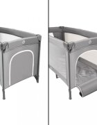 Ikonka Patut pliabil de calatorie Grey pentru copii cadru din aluminiu picioare antiderapante si roti cu blocare buzunar lateral pentru depozitare saltea pliabila inclusa