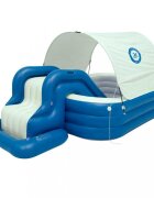 Ikonka Piscina gonflabila de gradina pentru copii BlueGreen din PVC rezisten cu tobogan parasolar impermeabil furtun de drenaj capacitate 1028 L