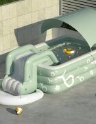 Ikonka Piscina gonflabila de gradina pentru copii cu tobogan baldachin si pompa electrica inclusa dimensiune 262 x 175 x 60 cm