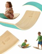 Ikonka Placa de echilibru din lemn pentru copii bej cu pasla turquoise dimensiune 82 x 30 x 2 cm