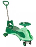 Ikonka PlasmaCar SwingFix S2 Green cu maner parentallumini LEDRoti silentioase din cauciucCentura de sigurantade la 3 ani