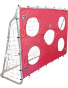 Ikonka Poarta de fotbal si tinta de antrenament 2 in 1 pentru copii portabila cu cadrul din din otel dimensiune 215 x 153 x 76 cm Red