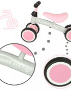 Ikonka Ride-On pentru copii Fix Tiny Roz fara pedale cu 4 roti ghidon reglabil cadru din otel Saua din spuma moale inaltime sezut 27 cm sarcina maxima admisa 30 kg