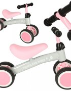 Ikonka Ride-On pentru copii Fix Tiny Roz fara pedale cu 4 roti ghidon reglabil cadru din otel Saua din spuma moale inaltime sezut 27 cm sarcina maxima admisa 30 kg