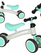 Ikonka Ride-On pentru copii Fix Tiny Verde menta fara pedale cu 4 roti ghidon reglabil cadru din otel Saua din spuma moale inaltime sezut 27 cm sarcina maxima admisa 30 kg