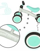 Ikonka Ride-On pentru copii Fix Tiny Verde menta fara pedale cu 4 roti ghidon reglabil cadru din otel Saua din spuma moale inaltime sezut 27 cm sarcina maxima admisa 30 kg