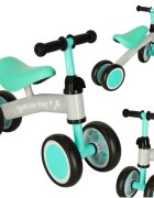 Ikonka Ride-On pentru copii Fix Tiny Verde menta fara pedale cu 4 roti ghidon reglabil cadru din otel Saua din spuma moale inaltime sezut 27 cm sarcina maxima admisa 30 kg