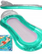 Ikonka Saltea gonflabila pentru plaja si piscina cu Spatar si Cotiere 2 camere de aer independente si plasa 159 x 77 cm sarcina maxima 90 kg Turcoaz