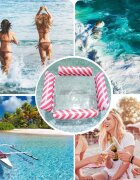 Ikonka Saltea gonflabila pentru plaja si piscina tip hamac cu 4 camere gonflabile pana la 120 kg dimensiune 112 x 112 cm Pink