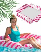 Ikonka Saltea gonflabila pentru plaja si piscina tip hamac cu 4 camere gonflabile pana la 120 kg dimensiune 112 x 112 cm Pink